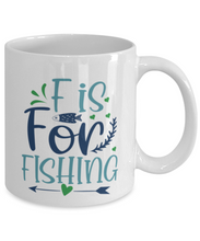 Load image into Gallery viewer, F is for Fishing, 11 oz White Ceramic Mug, Shipping Included