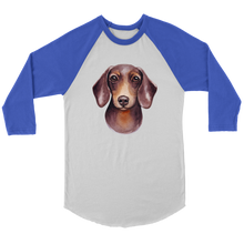 Load image into Gallery viewer, Doxie Head Watercolor 3/4 Raglan Sleeve Unisex Shirt, Multiple Colors - Free Shipping