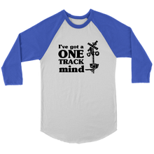 Load image into Gallery viewer, One Track Mind - 3/4 Raglan Sleeve Unisex Shirt, Multiple Colors, Shipping Included