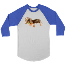 Load image into Gallery viewer, Flower Doxie Watercolor on 3/4 Sleeve Raglan Shirt, Multi Sizes, Multi Colors, Free Shipping