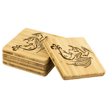 Load image into Gallery viewer, Dragon Stencil Bamboo Coasters Set/4, Free Shipping