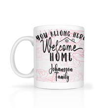 Load image into Gallery viewer, Personalized Housewarming Mug Set/4 YOU BELONG HERE, WELCOME HOME FAMILY - Shipping Included