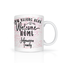 Load image into Gallery viewer, Personalized Housewarming Mug Set/4 YOU BELONG HERE, WELCOME HOME FAMILY - Shipping Included