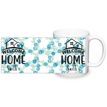 Load image into Gallery viewer, Personalized WELCOME HOME FAMILY, Set of 4 Mugs with Blue Floral Background, Shipping Included