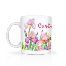 Load image into Gallery viewer, Iris Garden 11oz Ceramic Mug With Your Customized Text, Shipping Included