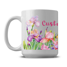 Load image into Gallery viewer, Beautiful Iris Garden Wrap Graphic Ceramic Mug, 15oz, Personalize As You Wish -- Shipping Included