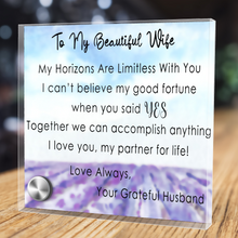 Load image into Gallery viewer, My Beautiful Wife - Limitless Horizons Glass Message Card With Choice of Four Stunning Pendant Necklaces or Alone. Free Shipping.