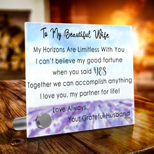 Load image into Gallery viewer, My Beautiful Wife - Limitless Horizons Glass Message Card With Choice of Four Stunning Pendant Necklaces or Alone. Free Shipping.