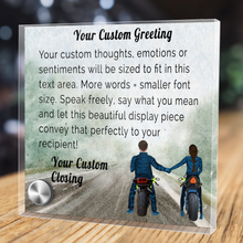 Load image into Gallery viewer, Personalize Your Thoughts & Emotions with Our Luxury Biker Couple Gift Set: Glass Message Card and Stunning Pendant - Shipping Included