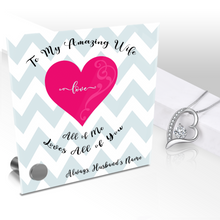 Load image into Gallery viewer, My Amazing Wife - ALL OF ME LOVES ALL OF YOU -- Personalized Glass Message Display & Jewelry Gift Set - Multi Styles. Shipping Included.