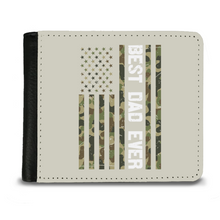 Load image into Gallery viewer, Camo "Best Dad Ever" Flag Graphic on Man's Wallet - Great Gift for Father's Day, Birthday or Whenever -- Shipping Included