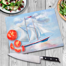 Load image into Gallery viewer, Beautiful Glass Cutting Board, Sailboat Graphic, Multiple Sizes - Shipping Included