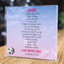 Load image into Gallery viewer, Love Is Patient, Love Is Kind - Glass Message Display and Choice of Gorgeous Pendant in Multi Styles - Shipping Included