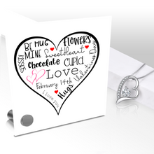 Load image into Gallery viewer, Valentine Word Cloud - Glass Message Display and Choice of Gorgeous Pendant in Multi Styles - Shipping Included