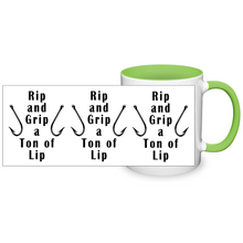 Load image into Gallery viewer, Rip and Grip a Ton of Lip Fishing Two Tone Ceramic 11 oz Mug, Unisex, Multi Colors, Free Shipping