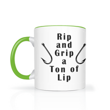 Load image into Gallery viewer, Rip and Grip a Ton of Lip Fishing Two Tone Ceramic 11 oz Mug, Unisex, Multi Colors, Free Shipping