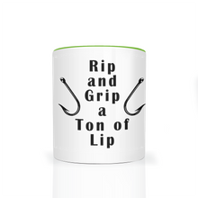 Load image into Gallery viewer, Rip and Grip a Ton of Lip Fishing Two Tone Ceramic 11 oz Mug, Unisex, Multi Colors, Free Shipping