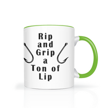 Load image into Gallery viewer, Rip and Grip a Ton of Lip Fishing Two Tone Ceramic 11 oz Mug, Unisex, Multi Colors, Free Shipping