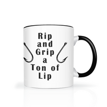 Load image into Gallery viewer, Rip and Grip a Ton of Lip Fishing Two Tone Ceramic 11 oz Mug, Unisex, Multi Colors, Free Shipping