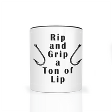 Load image into Gallery viewer, Rip and Grip a Ton of Lip Fishing Two Tone Ceramic 11 oz Mug, Unisex, Multi Colors, Free Shipping
