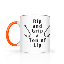 Load image into Gallery viewer, Rip and Grip a Ton of Lip Fishing Two Tone Ceramic 11 oz Mug, Unisex, Multi Colors, Free Shipping