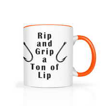 Load image into Gallery viewer, Rip and Grip a Ton of Lip Fishing Two Tone Ceramic 11 oz Mug, Unisex, Multi Colors, Free Shipping
