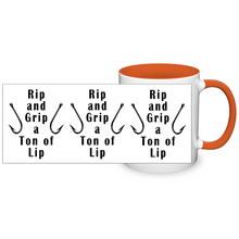 Load image into Gallery viewer, Rip and Grip a Ton of Lip Fishing Two Tone Ceramic 11 oz Mug, Unisex, Multi Colors, Free Shipping
