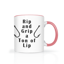 Load image into Gallery viewer, Rip and Grip a Ton of Lip Fishing Two Tone Ceramic 11 oz Mug, Unisex, Multi Colors, Free Shipping