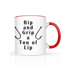 Load image into Gallery viewer, Rip and Grip a Ton of Lip Fishing Two Tone Ceramic 11 oz Mug, Unisex, Multi Colors, Free Shipping