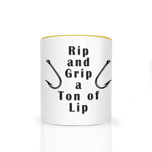 Load image into Gallery viewer, Rip and Grip a Ton of Lip Fishing Two Tone Ceramic 11 oz Mug, Unisex, Multi Colors, Free Shipping