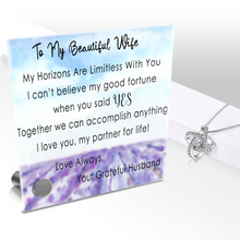 Load image into Gallery viewer, My Beautiful Wife - Limitless Horizons Glass Message Card With Choice of Four Stunning Pendant Necklaces or Alone. Free Shipping.
