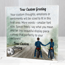 Load image into Gallery viewer, Personalize Your Thoughts & Emotions with Our Luxury Biker Couple Gift Set: Glass Message Card and Stunning Pendant - Shipping Included