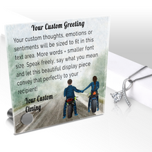 Load image into Gallery viewer, Personalize Your Thoughts & Emotions with Our Luxury Biker Couple Gift Set: Glass Message Card and Stunning Pendant - Shipping Included