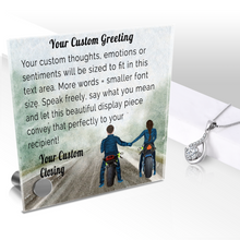Load image into Gallery viewer, Personalize Your Thoughts & Emotions with Our Luxury Biker Couple Gift Set: Glass Message Card and Stunning Pendant - Shipping Included