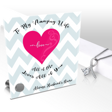Load image into Gallery viewer, My Amazing Wife - ALL OF ME LOVES ALL OF YOU -- Personalized Glass Message Display & Jewelry Gift Set - Multi Styles. Shipping Included.