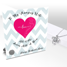 Load image into Gallery viewer, My Amazing Wife - ALL OF ME LOVES ALL OF YOU -- Personalized Glass Message Display & Jewelry Gift Set - Multi Styles. Shipping Included.