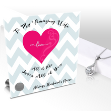 Load image into Gallery viewer, My Amazing Wife - ALL OF ME LOVES ALL OF YOU -- Personalized Glass Message Display & Jewelry Gift Set - Multi Styles. Shipping Included.