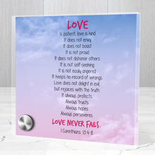 Load image into Gallery viewer, Love Is Patient, Love Is Kind - Glass Message Display and Choice of Gorgeous Pendant in Multi Styles - Shipping Included