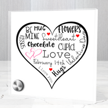 Load image into Gallery viewer, Valentine Word Cloud - Glass Message Display and Choice of Gorgeous Pendant in Multi Styles - Shipping Included