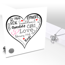 Load image into Gallery viewer, Valentine Word Cloud - Glass Message Display and Choice of Gorgeous Pendant in Multi Styles - Shipping Included