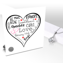 Load image into Gallery viewer, Valentine Word Cloud - Glass Message Display and Choice of Gorgeous Pendant in Multi Styles - Shipping Included