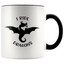 Load image into Gallery viewer, I Ride Dragons 11oz Accent Color Mug, Multi-Colors, Shipping Included