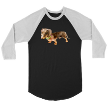 Load image into Gallery viewer, Flower Doxie Watercolor on 3/4 Sleeve Raglan Shirt, Multi Sizes, Multi Colors, Free Shipping