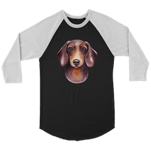 Load image into Gallery viewer, Doxie Head Watercolor 3/4 Raglan Sleeve Unisex Shirt, Multiple Colors - Free Shipping