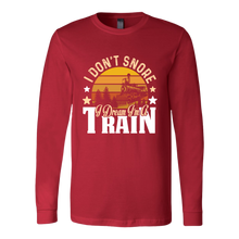Load image into Gallery viewer, I Don't Snore, I Dream I'm a Train - Unisex Long Sleeve T-Shirt, Multi Colors, Extended Sizes, Shipping Included