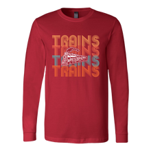 Load image into Gallery viewer, Trains Text Retro Unisex Long Sleeve T-Shirt Extended Sizes Available Shipping Included