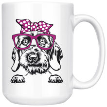 Load image into Gallery viewer, Wirehaired Doxie In Glasses & Head Wrap Mug, 11 & 15 oz - Free Shipping