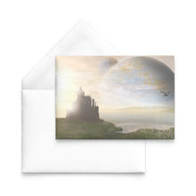 Load image into Gallery viewer, Fantasy Dragon and Castle Landscape Flat Note Cards, Sets of Multiples, Free Shipping