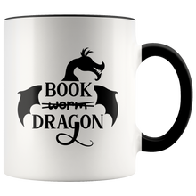 Load image into Gallery viewer, Book Dragon 11oz Accent Color Mug, Multi Colors, Shipping Included