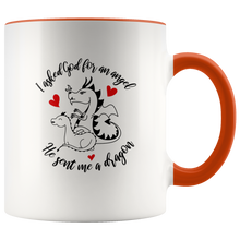 Load image into Gallery viewer, I Asked God For an Angel, Sent a Dragon, 11oz Color Accent Ceramic Mug, Multi Colors, Free Shipping